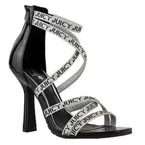 Juicy Couture Gabrielle sliver and black strappy heels NIB  Sz 6.5
